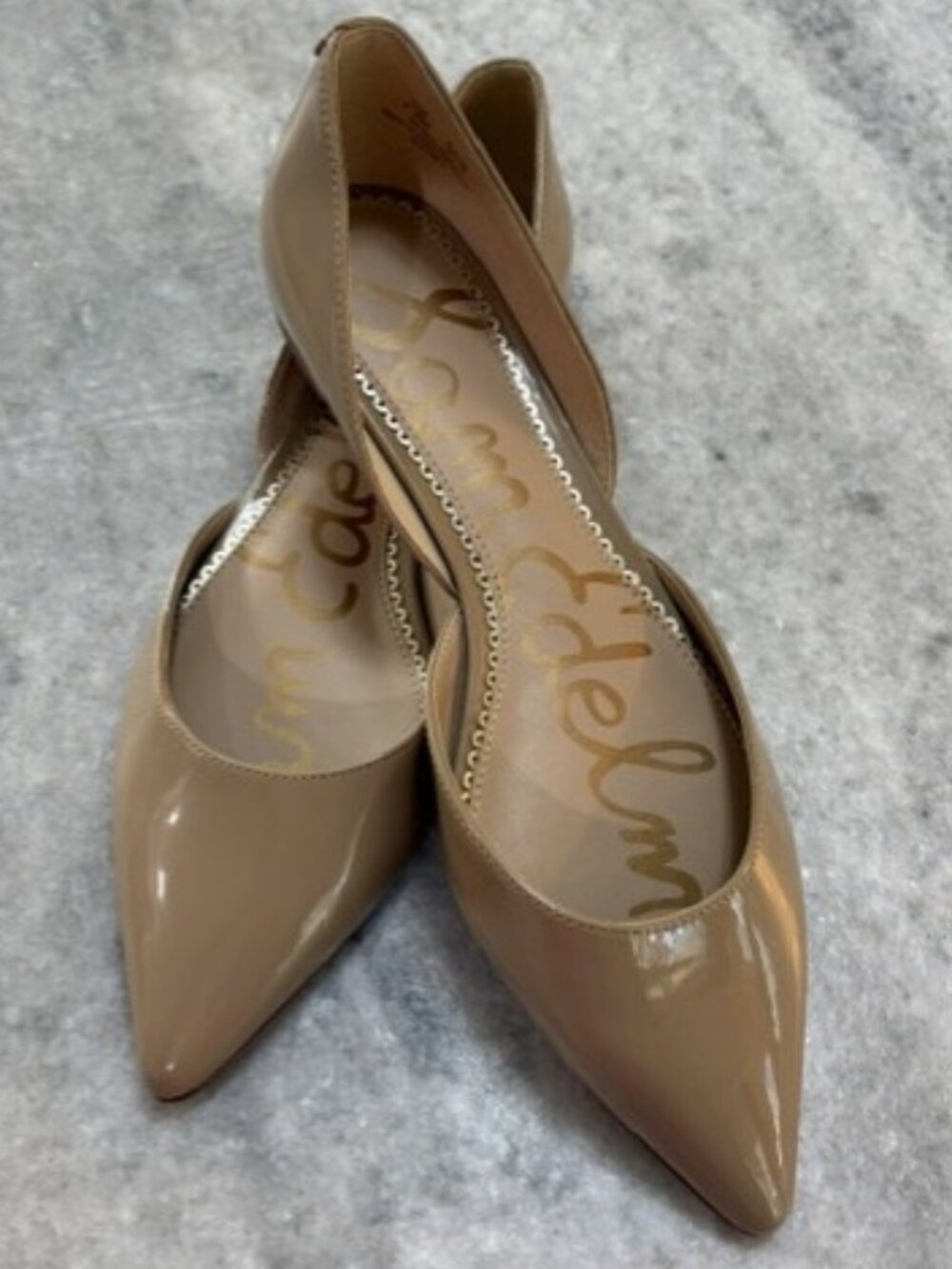 NWOT Sam Edelman Women's Neutral Beige Patent Pointed-Toe D'Orsay Flats Size 7.5